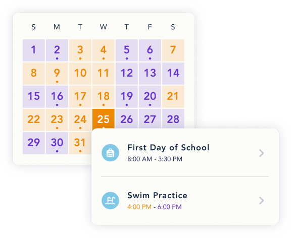 Example of a parenting schedule and events on the OurFamilyWizard Calendar